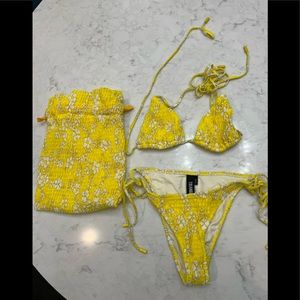 Triangl bikini - yellow floral print. EUC